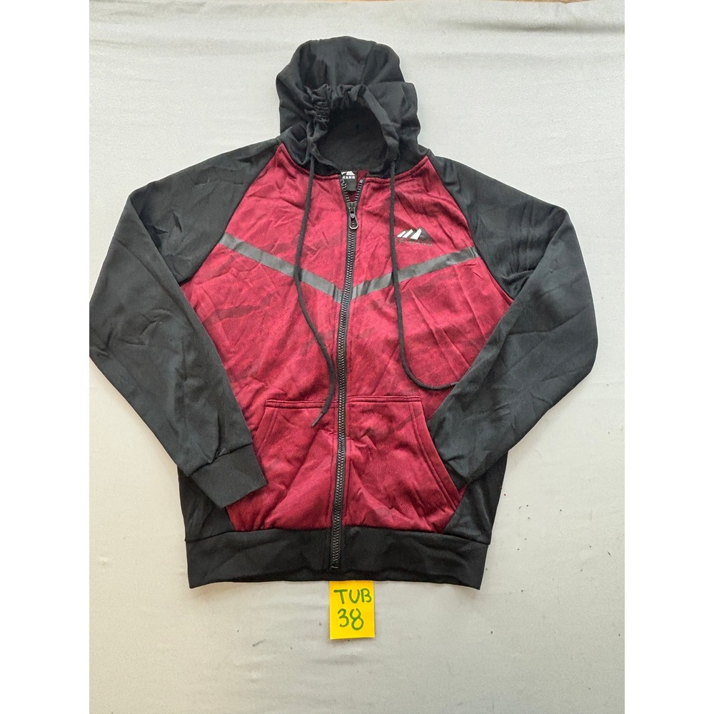 Laiwang Mens Full Zip Hoodie Burgundy Black Raglan Fleece Sweatshirt Size M